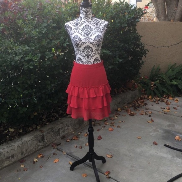 Jacob red ruffle tiered midi skirt - Picture 5 of 6